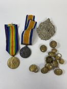 Two WWI medals, both awarded to Private J Ovens R Scots with ribbons, an Argyle and Sutherland