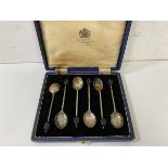A set of six Mappin & Webb silver coffee bean spoons in original box, 1935