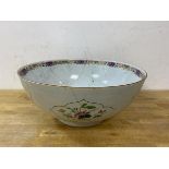 A 19thc Chinese porcelain famille rose pattern punch bowl, repairs and losses, (13cm x 30cm)