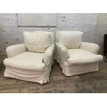 A pair of easy chairs, circa 1930's/40's with later fitted natural cotton cover and feather filled
