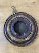 A late 18th early 19thc circular barometer frame with inlaid detail and brass rings, come losses,