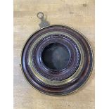 A late 18th early 19thc circular barometer frame with inlaid detail and brass rings, come losses,