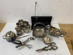 A mixed lot of Epns including a Lambidis footed handled dish with roses applied to sides, measures