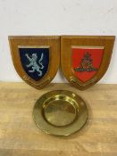 A vintage brass circular ashtray, well inscribed Royal Scots with insignia, measures 15cm