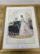 A late 19thc French Costume Book Plate La Mode Illustree depicting ladies, (32cm x 22cm)