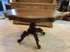 A Victorian mahogany centre table, the undulating top with two drawers to long ends, moulded edge on