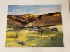 Jane Lannagan, Highland farm, gouache, signed and dated '07 bottom left, ( 35cm x 43cm)