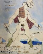 •Michael Ayrton (1921-75), Armed Figure, gouache, ink and collage, signed upper right and dated
