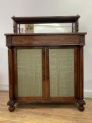 A Regency rosewood chiffonier, the open shelf with three quarter gallery standing on a mirror back