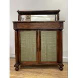 A Regency rosewood chiffonier, the open shelf with three quarter gallery standing on a mirror back