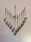 A set of twelve American sterling silver sundae spoons, Towle, Cascade pattern. Length 20.5cm, total