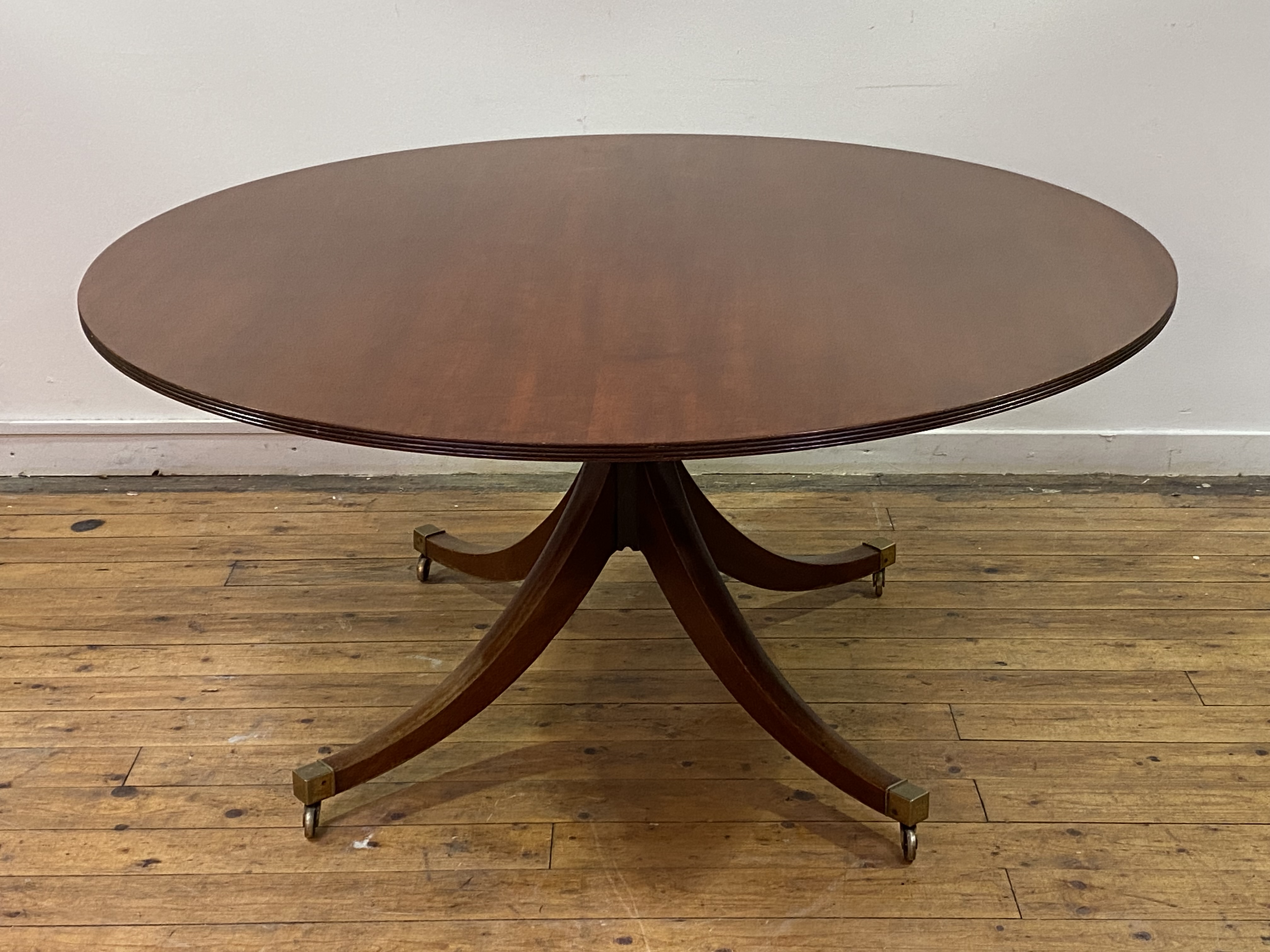 A Regency design mahogany tilt top dining table, the circular top with reeded edge over a single - Image 2 of 3