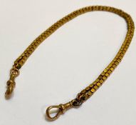 A yellow metal box link double watch chain, fitted to each end with a lobster clasp stamped "9ct".