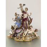 A late 19th century Meissen porcelain allegorical group, Apollo and Minerva, after the model by J.