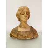 An Italian carved alabaster bust of a young Renaissance noblewoman, from the Workshop of Antonio