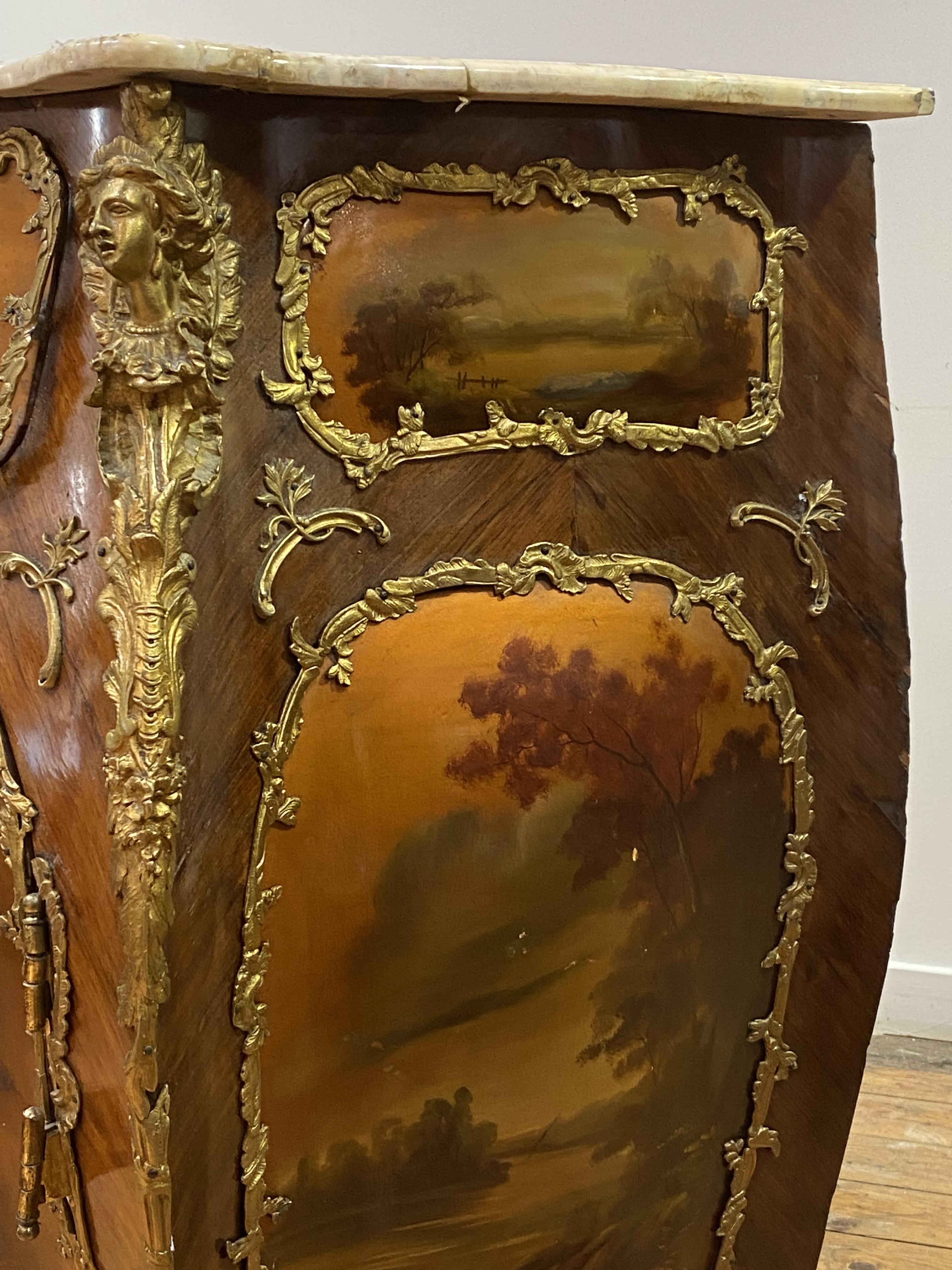 A monumental late 19th century French Kingwood bombe commode, the moulded marble top of serpentine - Image 3 of 8