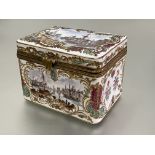 A large Capodimonte style porcelain table casket, c. 1900, of oblong form, moulded and painted to