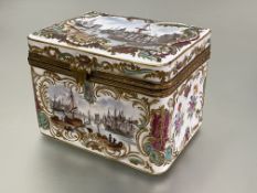 A large Capodimonte style porcelain table casket, c. 1900, of oblong form, moulded and painted to
