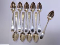 A set of ten George III Scottish silver dessert spoons, maker's mark DM, Edinburgh 1807, fiddle