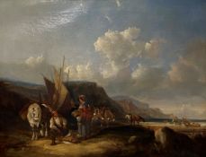 Circle of William Shayer Snr. (British 1787-1879), Fisherfolk by a Rocky Shore, unsigned, oil on