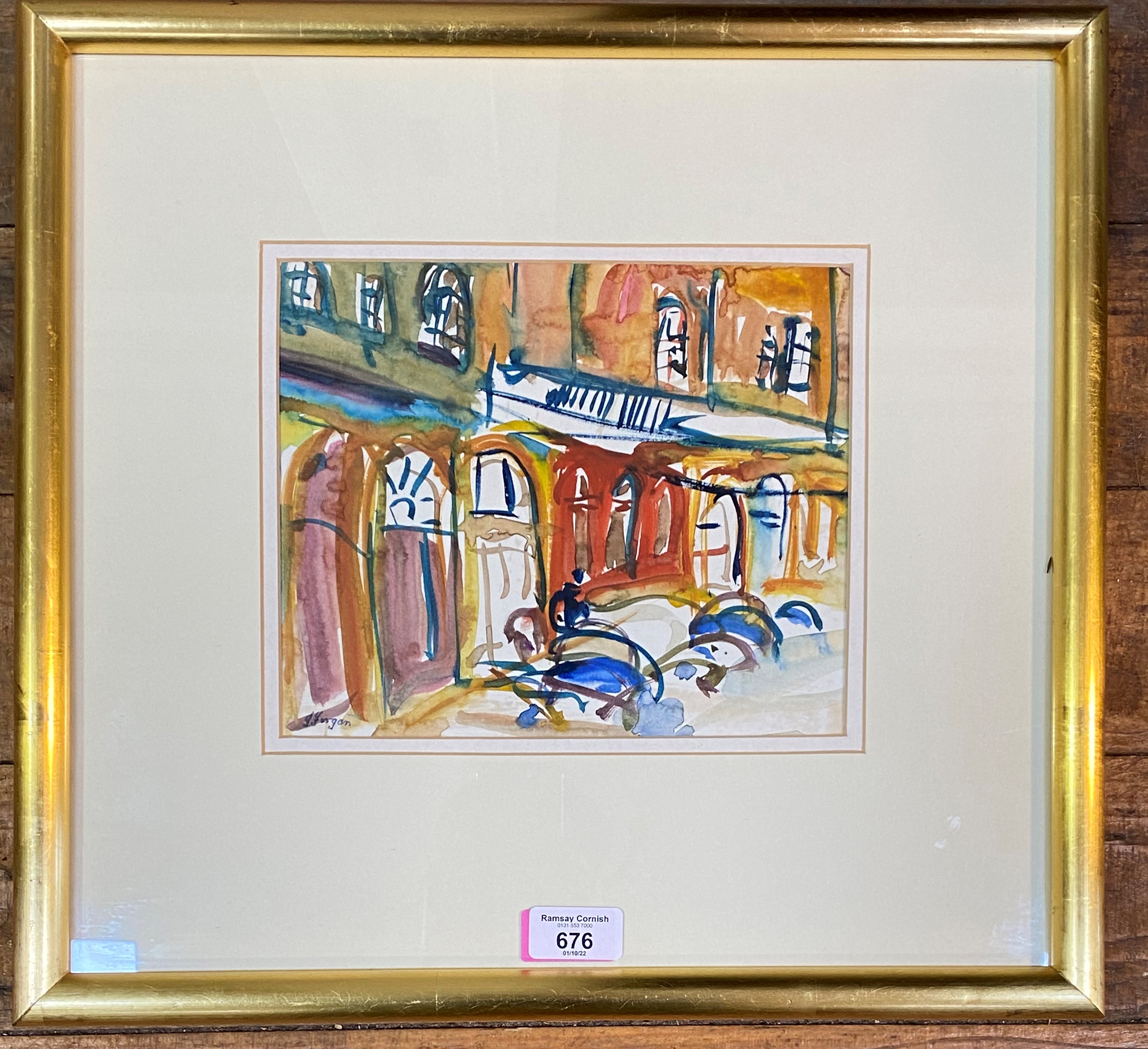 •John Forgan (Scottish, Contemporary), West Bow (Edinburgh), signed lower left, watercolour, framed. - Image 2 of 2