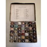 A complete set of forty-nine specimen hardstone eggs, early 20th century, numbered in a cardboard