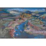 •Perpetua Pope (Scottish, 1916-2013), Abstract Landscape, signed lower left, pastel, framed. 17.