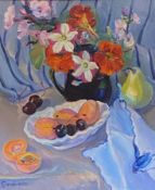 •Josephine Graham (Scottish, 20th Century), Still Life of Fruit and Flowers, signed lower left,