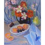 •Josephine Graham (Scottish, 20th Century), Still Life of Fruit and Flowers, signed lower left,