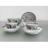 A group of New Hall porcelain "Boy and the Windmill" (pattern no. 20) tea wares, comprising a 15cm