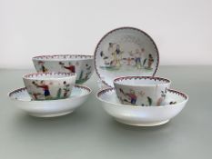 A group of New Hall porcelain "Boy and the Windmill" (pattern no. 20) tea wares, comprising a 15cm