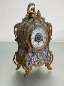 A French gilt-metal mounted champleve enamel mantel clock, mid-19th century, in the Rococo taste,