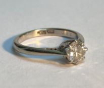 A single stone diamond ring, the approx. 0.5ct round brilliant-cut stone claw set in platinum on