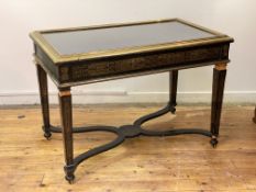 A large ebony veneered table cabinet, third quarter of the 19th century, the glazed hinged top