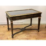 A large ebony veneered table cabinet, third quarter of the 19th century, the glazed hinged top