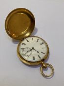 An 18ct gold full hunter pocket watch, the white enamel dial with Roman numerals and subsidiary