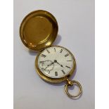 An 18ct gold full hunter pocket watch, the white enamel dial with Roman numerals and subsidiary