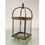 A late 19th/early 20th century gilt-brass and cut-glass hall lantern, the oblong frame with four