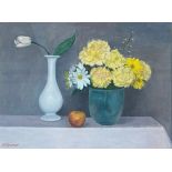 •Vera Mercer (Scottish, 1921-2011), White Vase with White Tulip, signed lower left, oil on canvas,