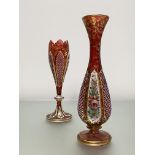 Two Bohemian overlay glass vases, third quarter of the 19th century, one of slender baluster form,