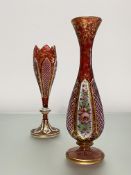 Two Bohemian overlay glass vases, third quarter of the 19th century, one of slender baluster form,