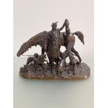 After Pierre Jules Mene (1810-1879), After the Hunt in Scotland, a patinated bronze group, signed to