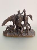 After Pierre Jules Mene (1810-1879), After the Hunt in Scotland, a patinated bronze group, signed to