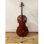 A French full size cello, c. 1900, bearing paper label for Celebre Vosgien, two-piece back,