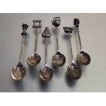 An unusual cased set of six Japanese sterling silver coffee spoons, c. 1920/30, each with bamboo-