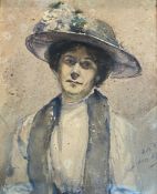 Ada Hill Walker (Scottish, 1879-1955), Portrait of a Lady in a Floral-Trimmed Hat, signed lower