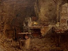 Pollok Sinclair Nisbet (Scottish, 1848-1922), The Smithy, signed lower right, oil on canvas, framed.