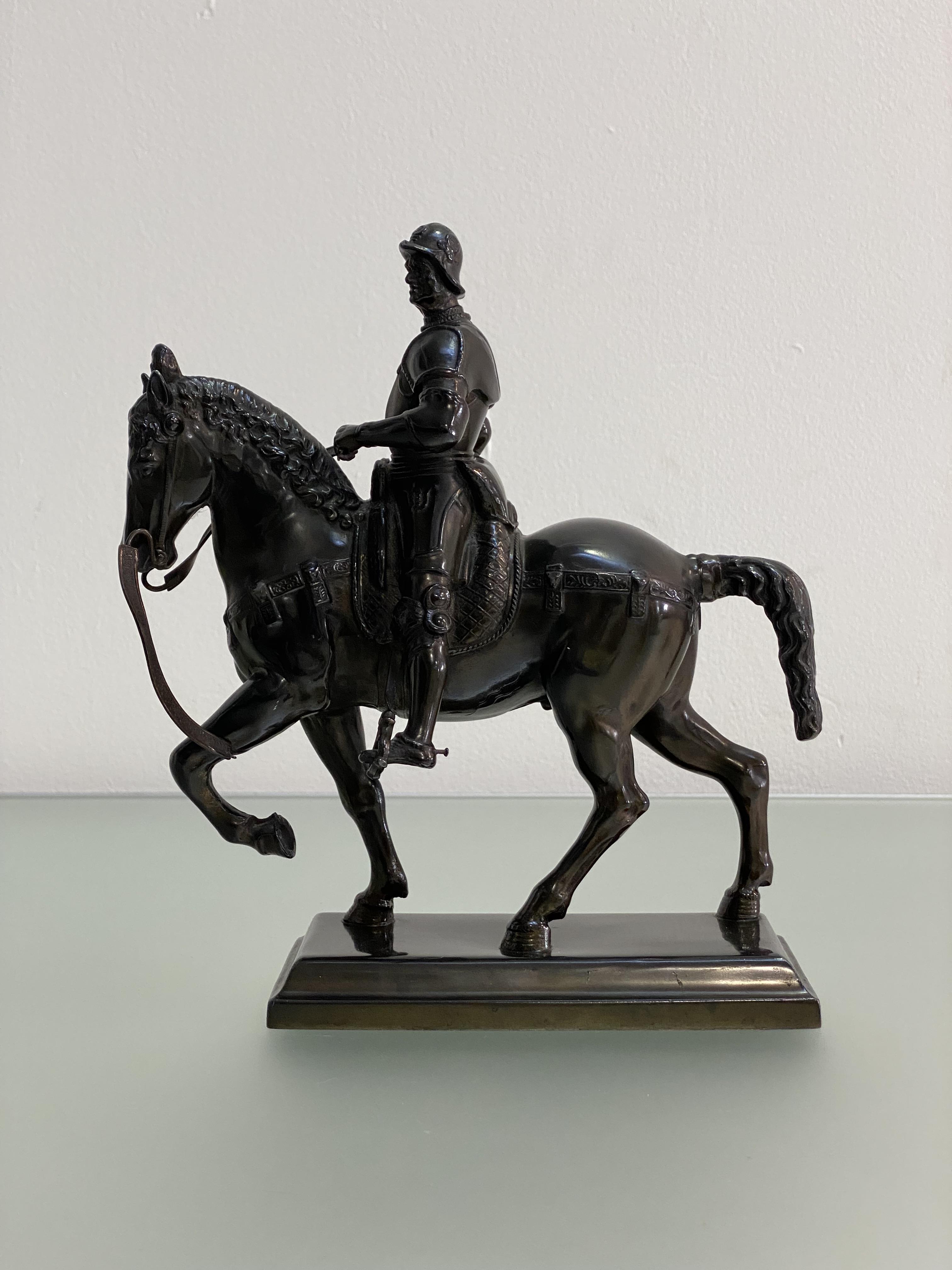 After Andrea del Verrocchio (Italian 1435-1488). A 19th century bronze equestrian group of - Image 2 of 2