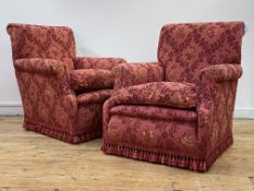 Whytock and Reid, A pair of Edwardian upholstered easy chairs, each with scroll back and arm rests
