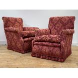 Whytock and Reid, A pair of Edwardian upholstered easy chairs, each with scroll back and arm rests